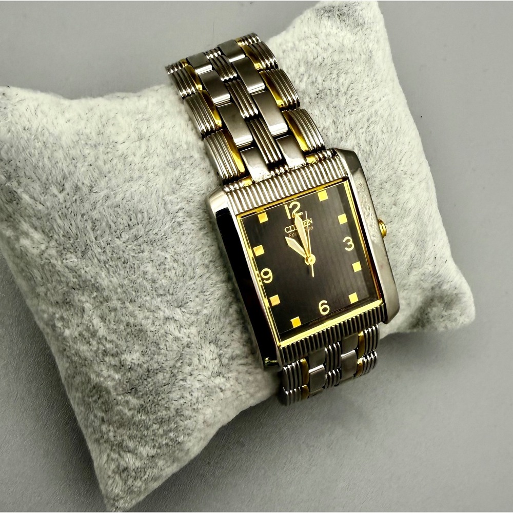 Citizen Eco-Drive Rectangular Two-Tone Watch Black Dial F030-H25781 Japan